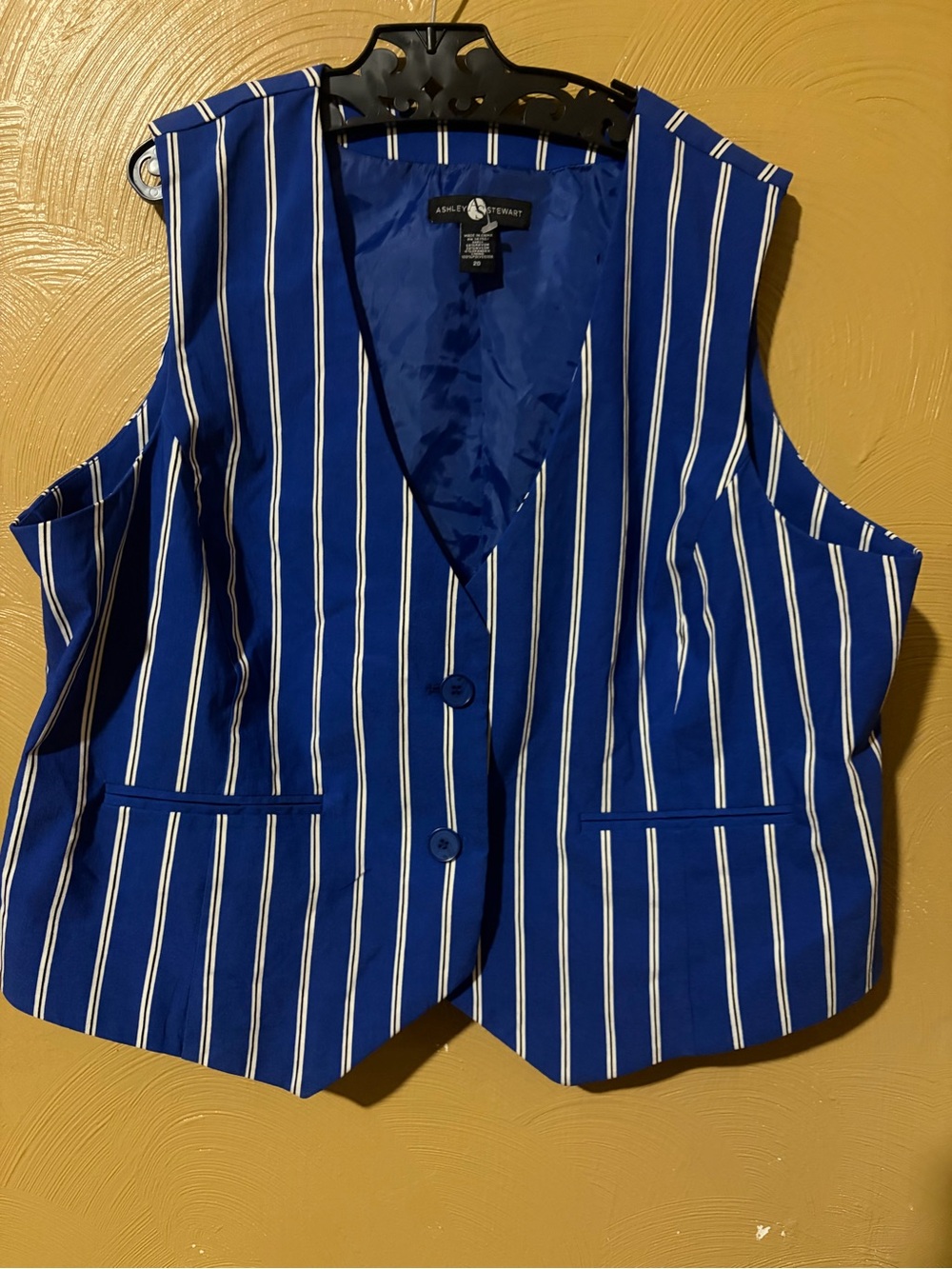Ashley Stewart Royal Blue and White Striped Sleeveless Vest